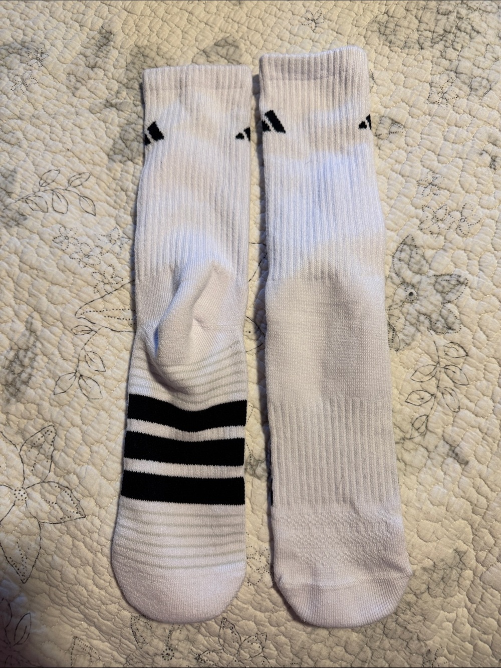 adidas White Crew Athletic Socks with Black Stripe Accents